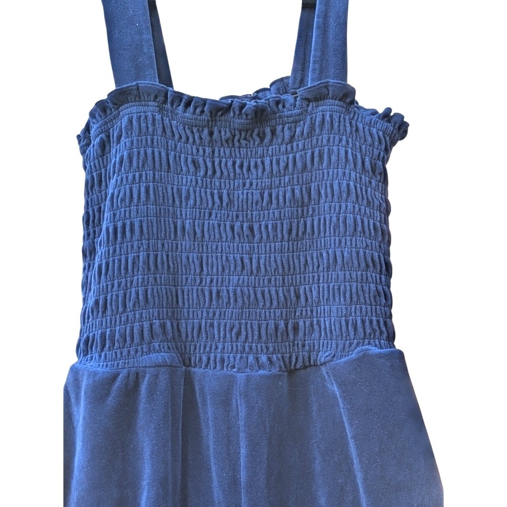 M Juicy Couture Heritage Smocked Velour Jumpsuit Regal Blue Pockets Coquette - Picture 4 of 8